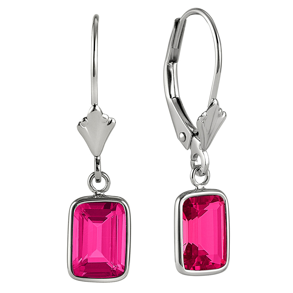 Pink Tourmaline dangle earrings, boho gold pink tourmaline earrings, Fleur de Lis Gemstone Earrings, Dangle Earrings, emerald cut pink tourmaline earrings