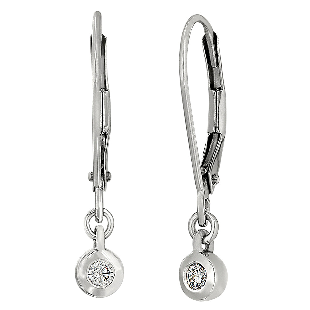 modern bezel solitaire diamond earrings, diamond dangle earrings
