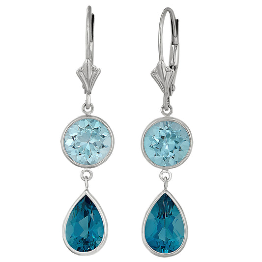 Blue topaz dangle earrings, boho gold blue topaz earrings, Fleur de Lis Gemstone Earrings, Dangle Earrings