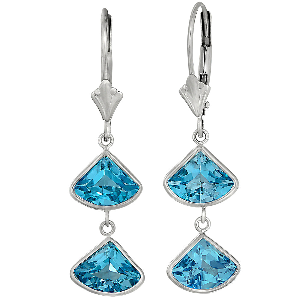 blue topaz fan earrings, segment cut earrings, blue topaz dangle earrings, Blue topaz dangle earrings, boho gold blue topaz earrings, Fleur de Lis Gemstone Earrings, Dangle Earrings