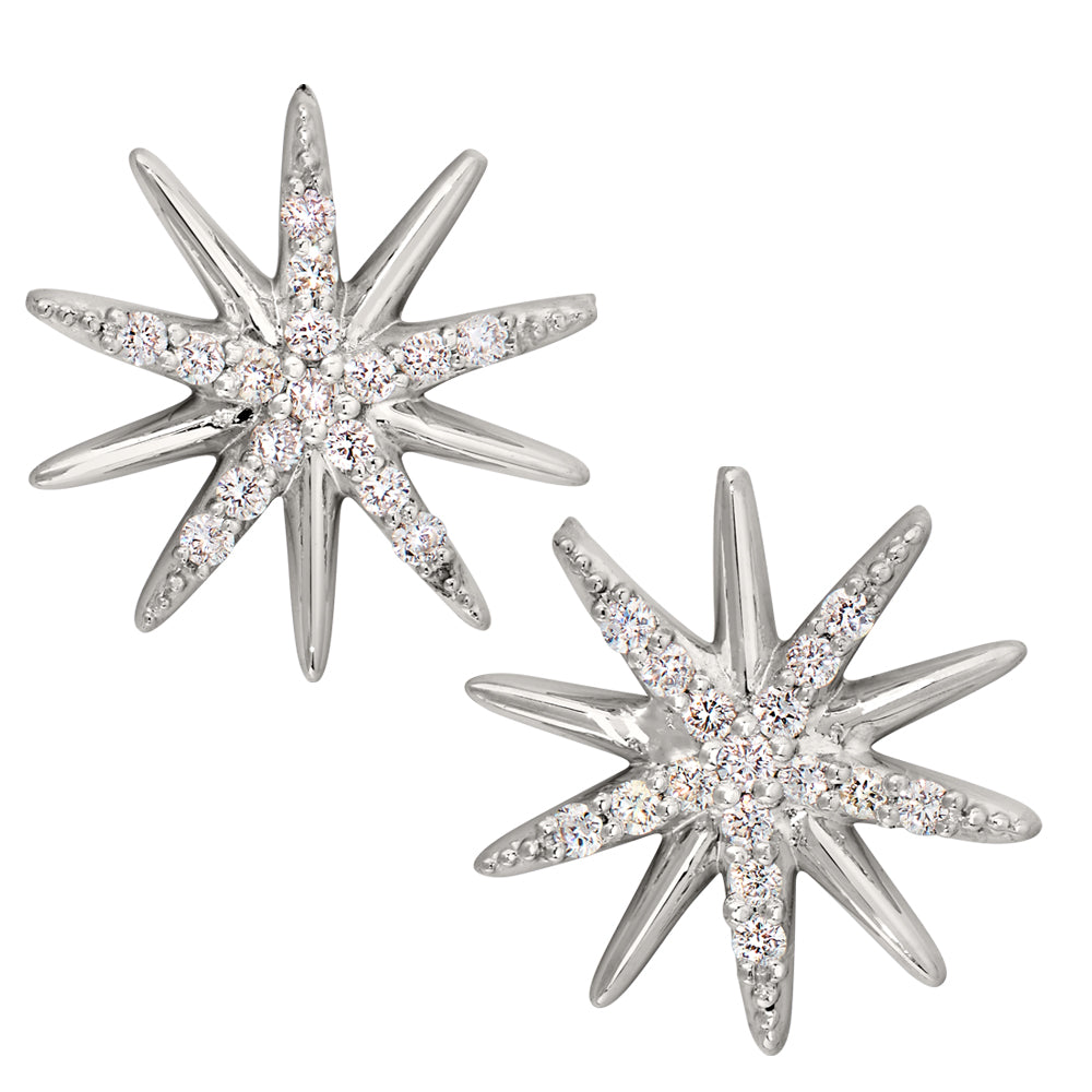 diamond starburst earring, diamond starburst earring set, diamond gold star earrings, gold star jewelry, diamond star jewelry