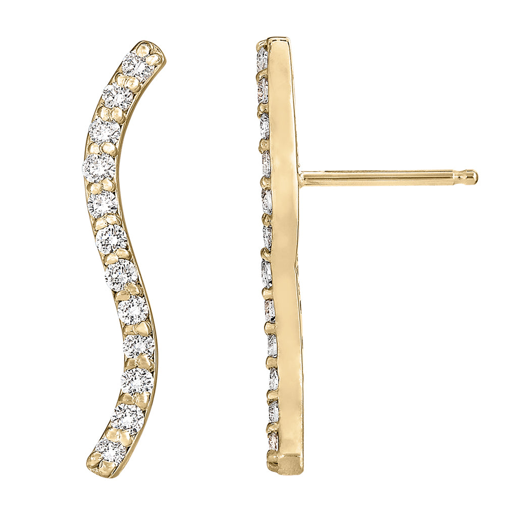 S-Curve Diamond Earrings, Sleek Diamond Earrings, Curvey Diamond Earrings, Gold Diamond Curve Earrings