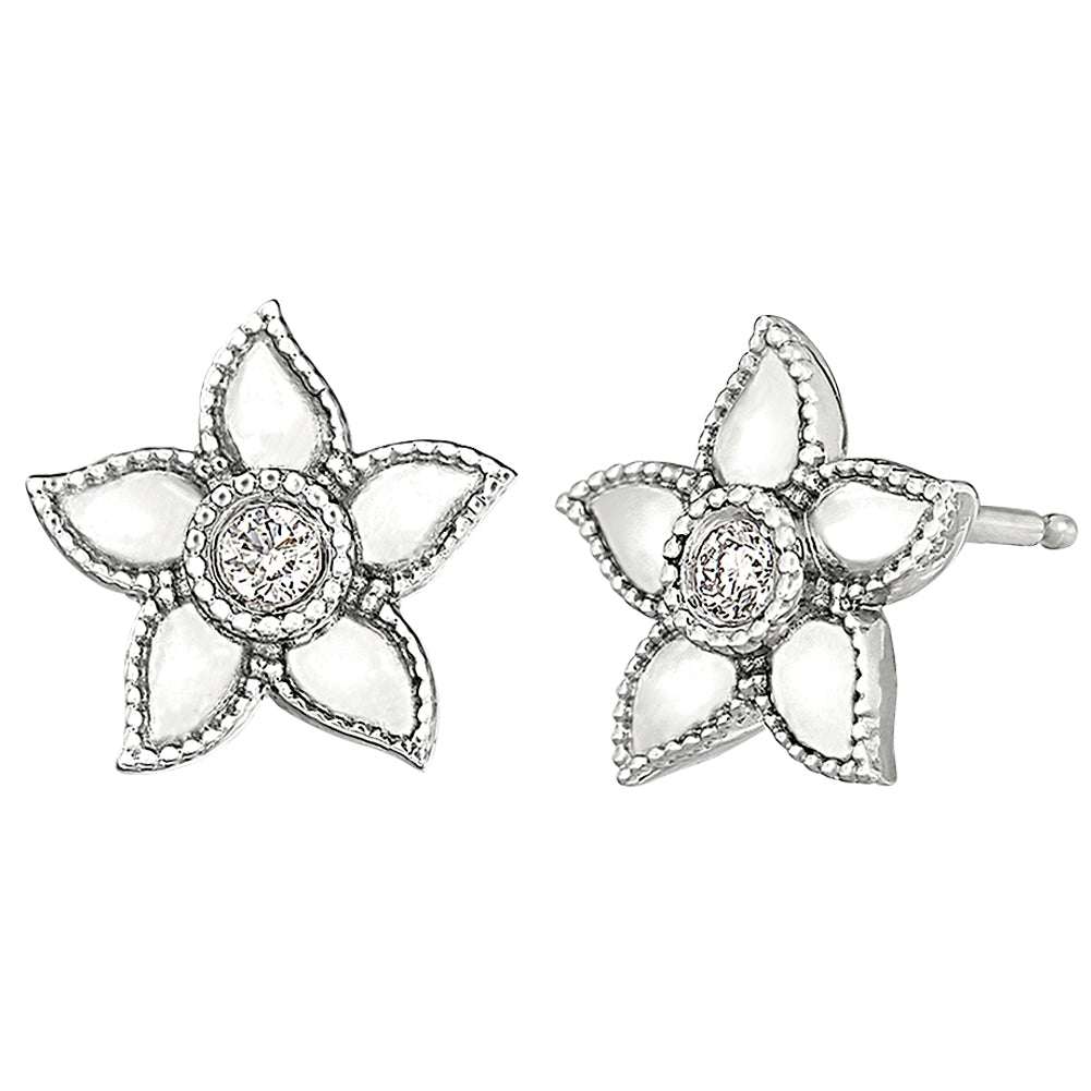 diamond solitaire flower earrings