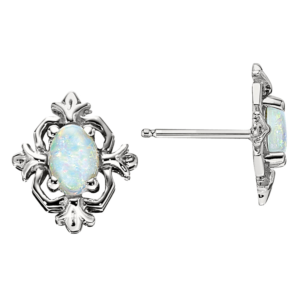 fleur de lis opal earrings, october fleur de lis birthstone earrings, vintage style fleur de lis earrings