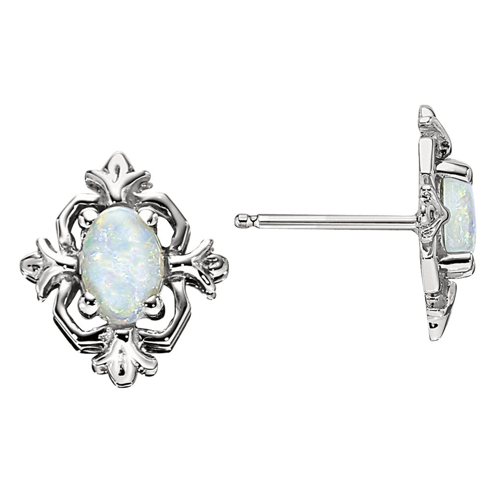October birthstone jewelry, vintage opal earring, antique style early, fleur de lis opal jewelry