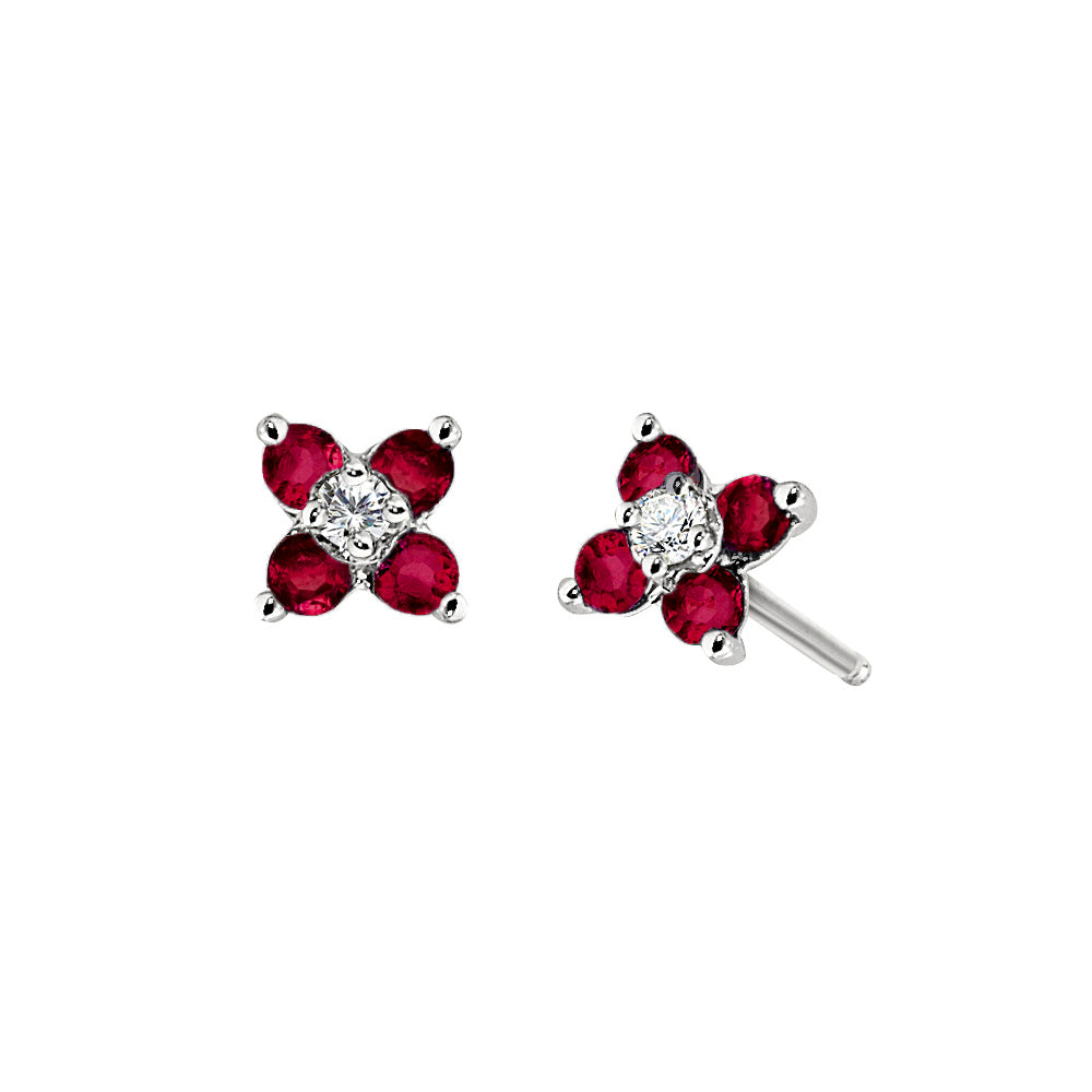 july birthstone jewelry, ruby birthstone earrings, ruby Earring, ruby Earring, flower earring, flower earring, diamond and ruby jewelry