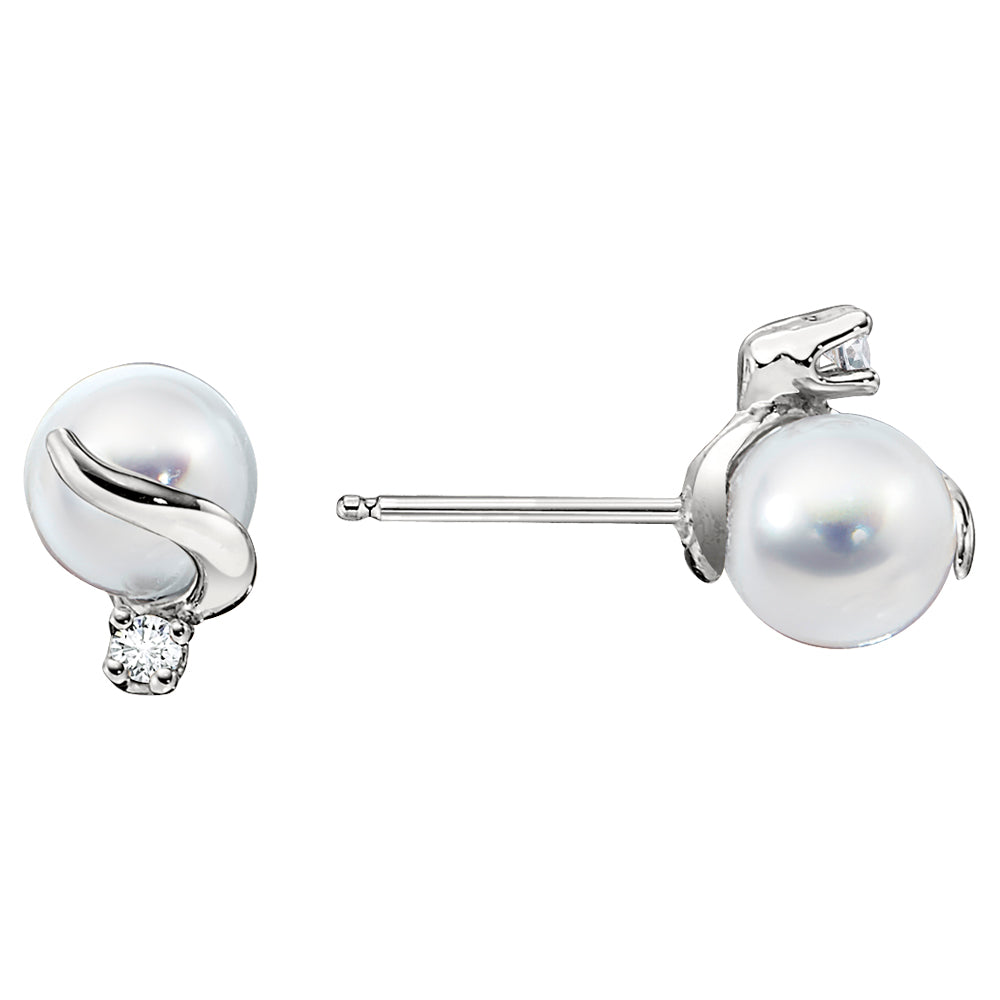 Pearl and diamond gold earrings, cultured pearl and diamond gold earrings, simple pearl earrings, gold pearl earrings