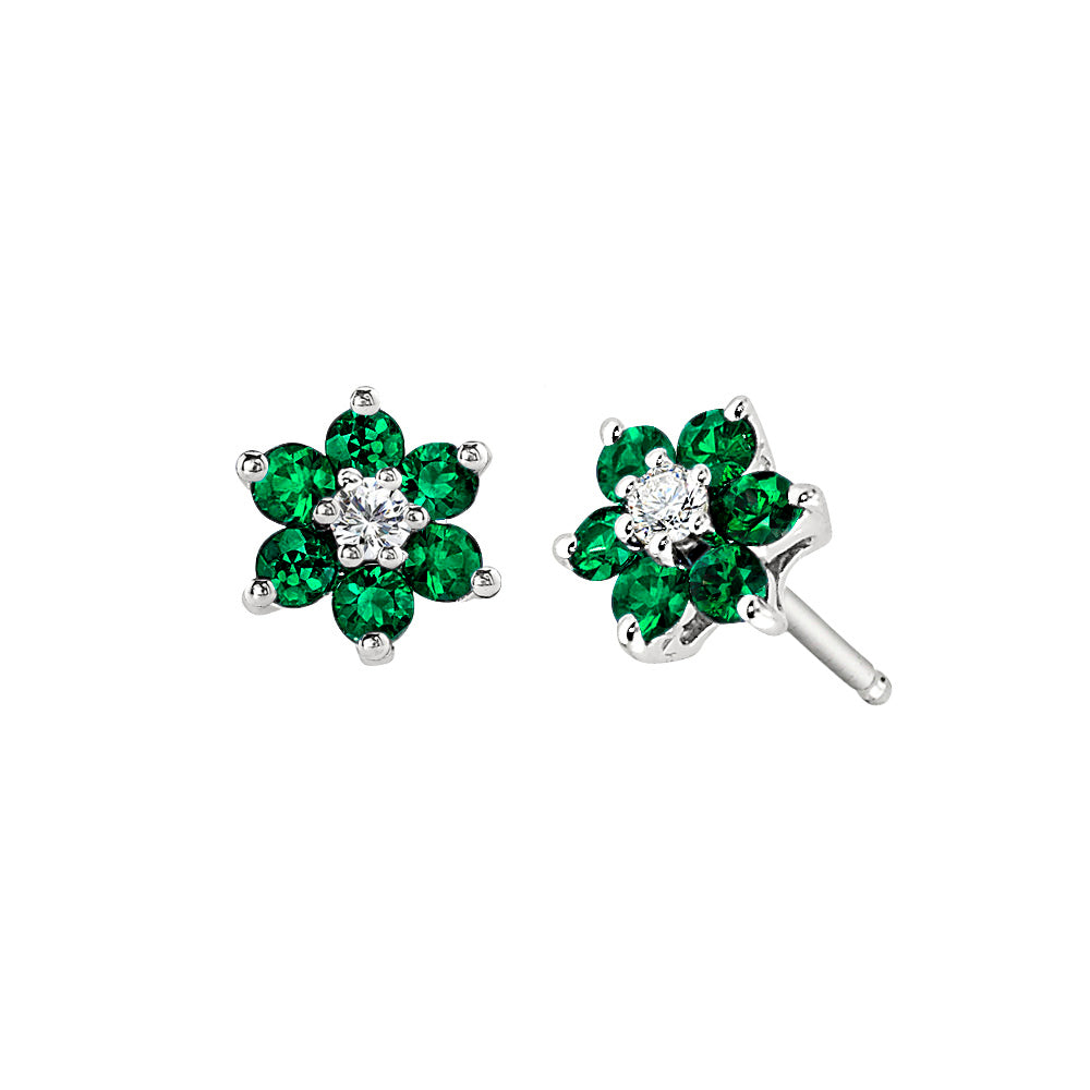 emerald flower earrings, Emerald Earring, flower earring, gemstone flower earring, diamond and emerald jewelry