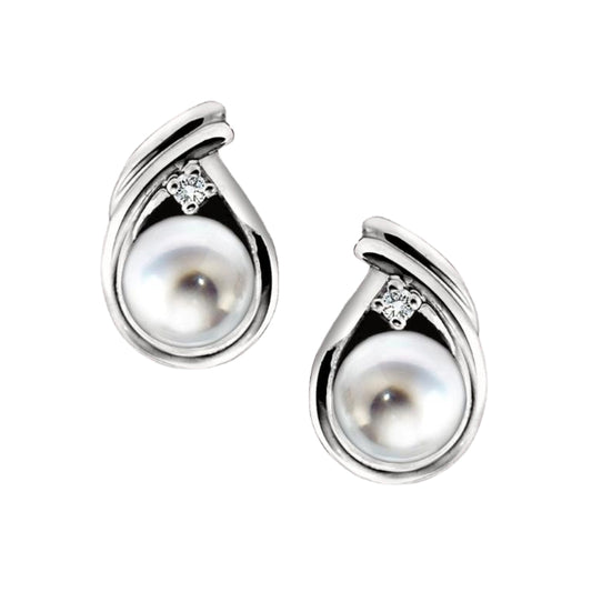 freeform cultured pearl earring, cultured pearl and diamond earring