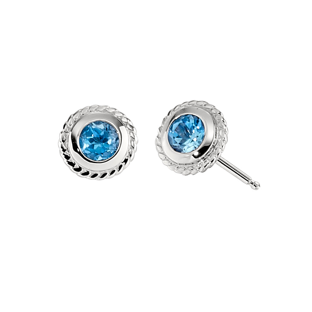vintage blue topaz earrings, simple blue topaz earrings, unique birthstone studs, coin edge jewelry