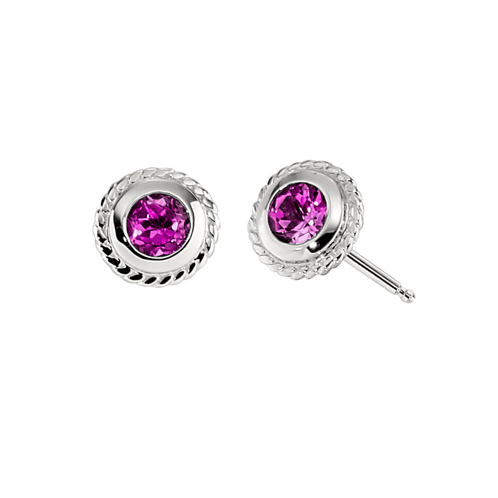 vintage pink tourmaline earrings, simple pink tourmaline earrings, unique birthstone studs, coin edge jewelry