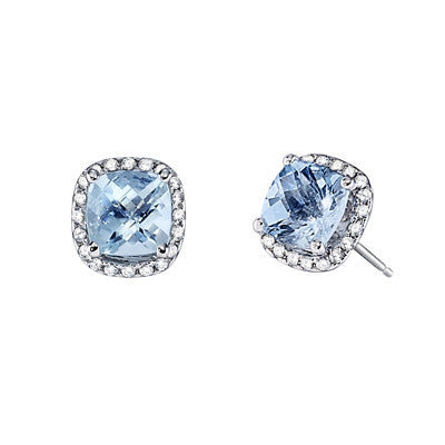 March Birthstone, halo earrings, gemstone halo earrings, aquamarine earrings