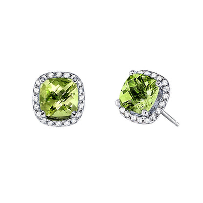 August Birthstone, Peridot Halo Earrings, Peridot and Diamond Earrings, Gemstone and Diamond Halo Earrings, Gemstone Diamond Jewelry