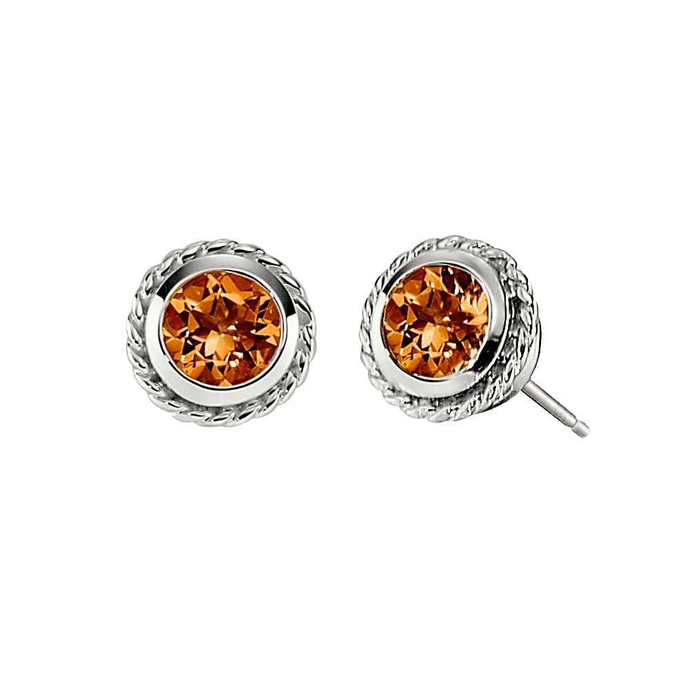 vintage citrine earrings, simple citrine earrings, unique birthstone studs, coin edge jewelry