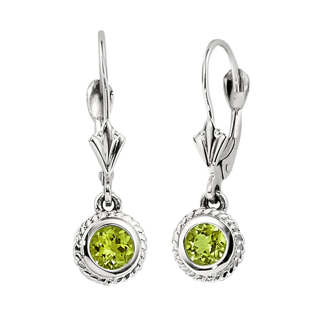 peridot birthstone earrings, august birthstone earrings, fleur de lis earrings, coin edge earrings