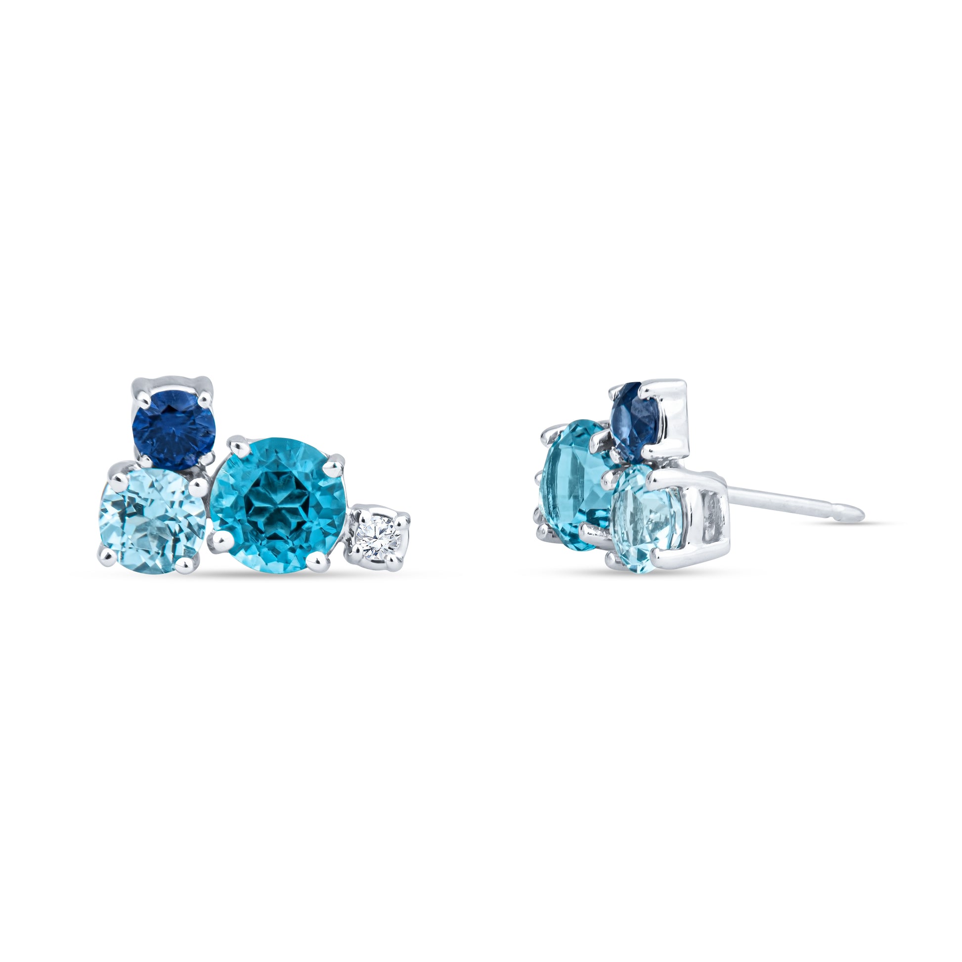 blue gemstone earring clusters, gemstone earring clusters, sapphire and blue topaz earrings