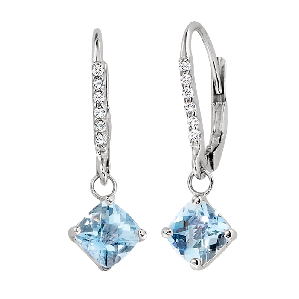 March Birthstone earrings, aquamarine drop earrings, diamond and aquamarine earrings