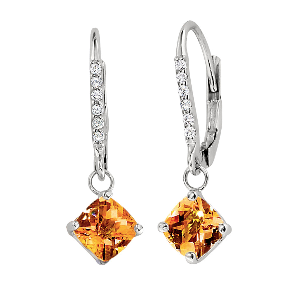 dangle citrine and diamon earrings, unique november birthstone earrings, dangle gemstone and diamond earrings