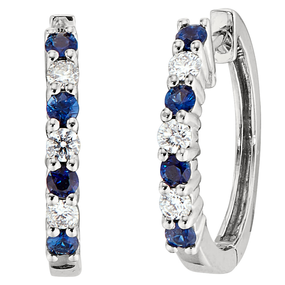 sappphire and diamond hoop earrings, sapphire hoop earrings, gemstone and diamond hoops