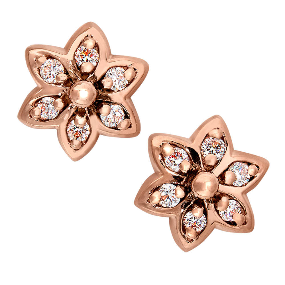 14K Pink Gold Diamond Flower Earrings