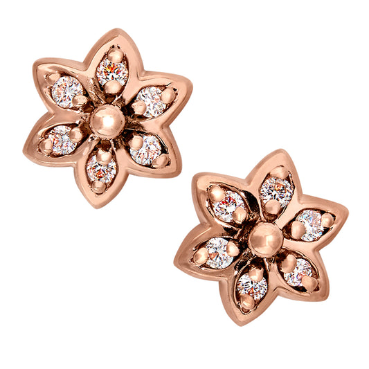 14K Pink Gold Diamond Flower Earrings