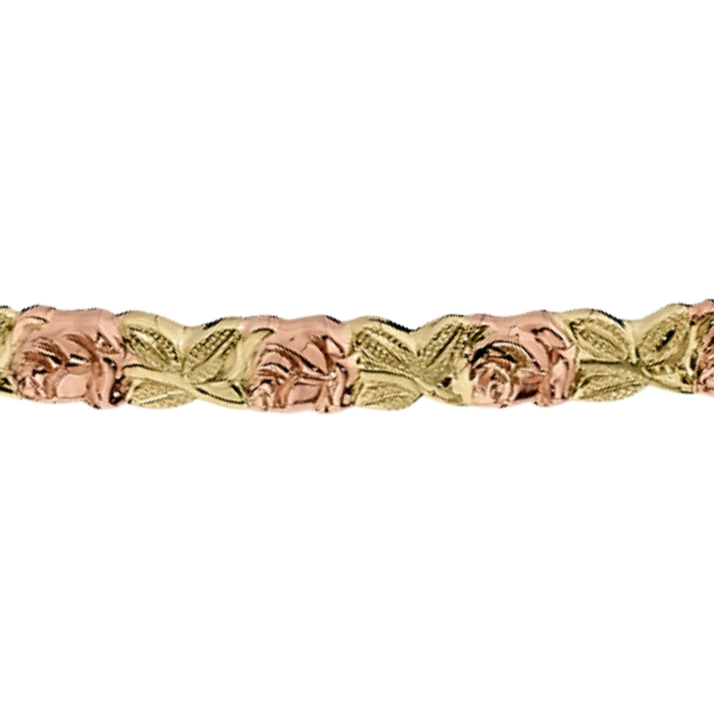 Jabel's Pink and Green Gold Wide Stackable Floral Bangle Bracelet