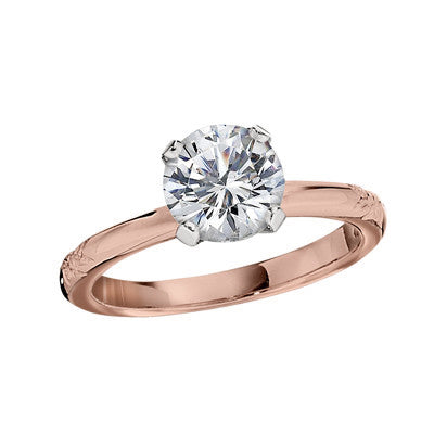 Pink Gold Solitaire Engagement Rings, floral solitaire engagement rings, classic rose gold solitaire engagement ring, imple rse gold solitaire engagement ring, die struck enagement ring