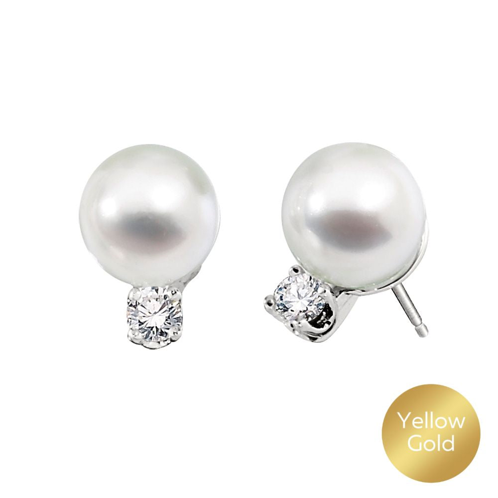 simple cultured pearl and diamond earrings