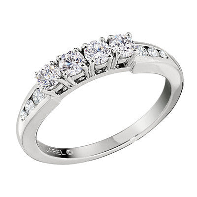 four diamond wedding band, diamond wedding band, prong and channel wedding band, made in america jewelry