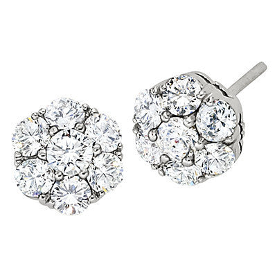 fancy diamond earrings, diamond studs, cluster diamond earrings, made in USA jewelry, die struck jewelry