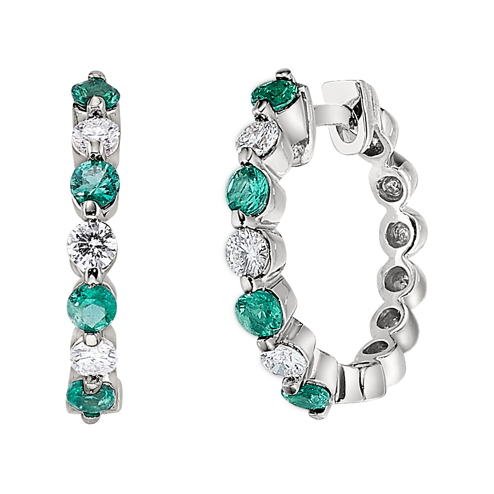 Emerald and Diamond Hoop Earrings, May birthstone jewelry, emerald diamond earrings, emerald hoop earrings