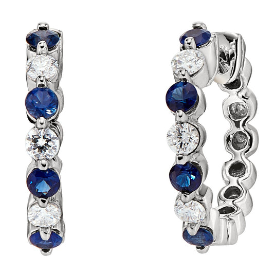 sapphire and Diamond Hoop Earrings, Septemeber birthstone jewelry, sapphire diamond earrings, sapphire hoop earrings