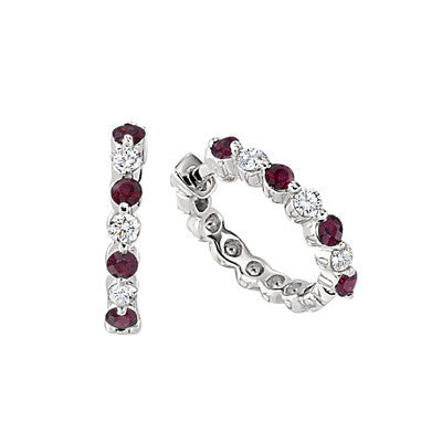 diamond hoop earrings, ruby earrings, ruby and diamond earrings, ruby and diamond hoops