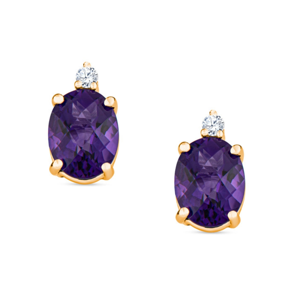 amethyst gold earrings, amethyst diamond earrings, amethyst diamond gold earrings, oval checkerboard gemstone earrings
