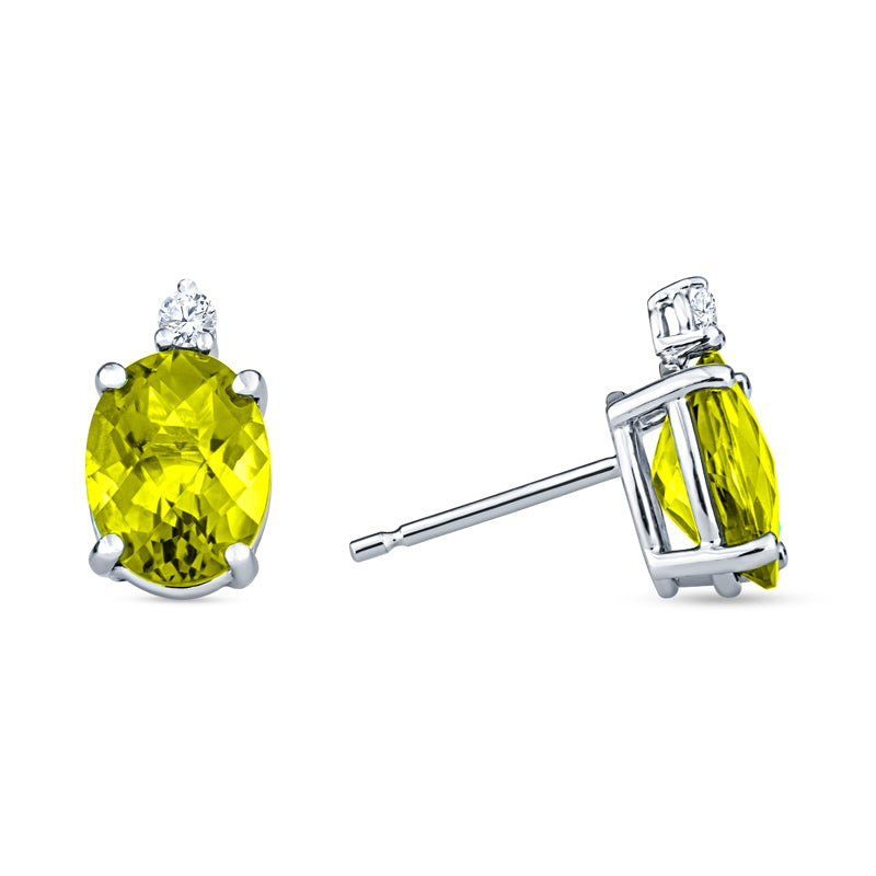 peridot gold earrings, peridot diamond earrings, peridot diamond gold earrings, oval checkerboard gemstone earrings