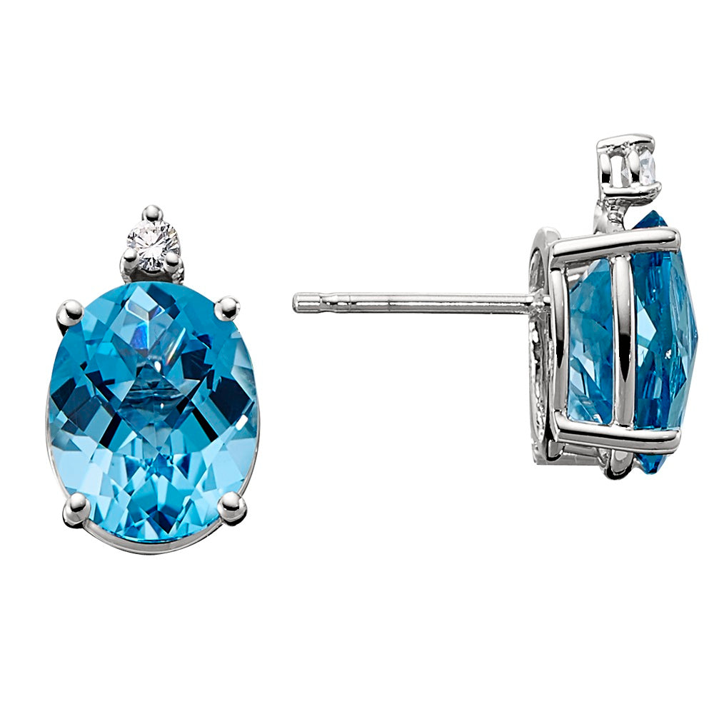 Blue Topaz Diamond Earrings, Blue Topaz Diamond Earrings, Classic Gemstone Earrings, Blue Topaz Diamond Gold Earrings