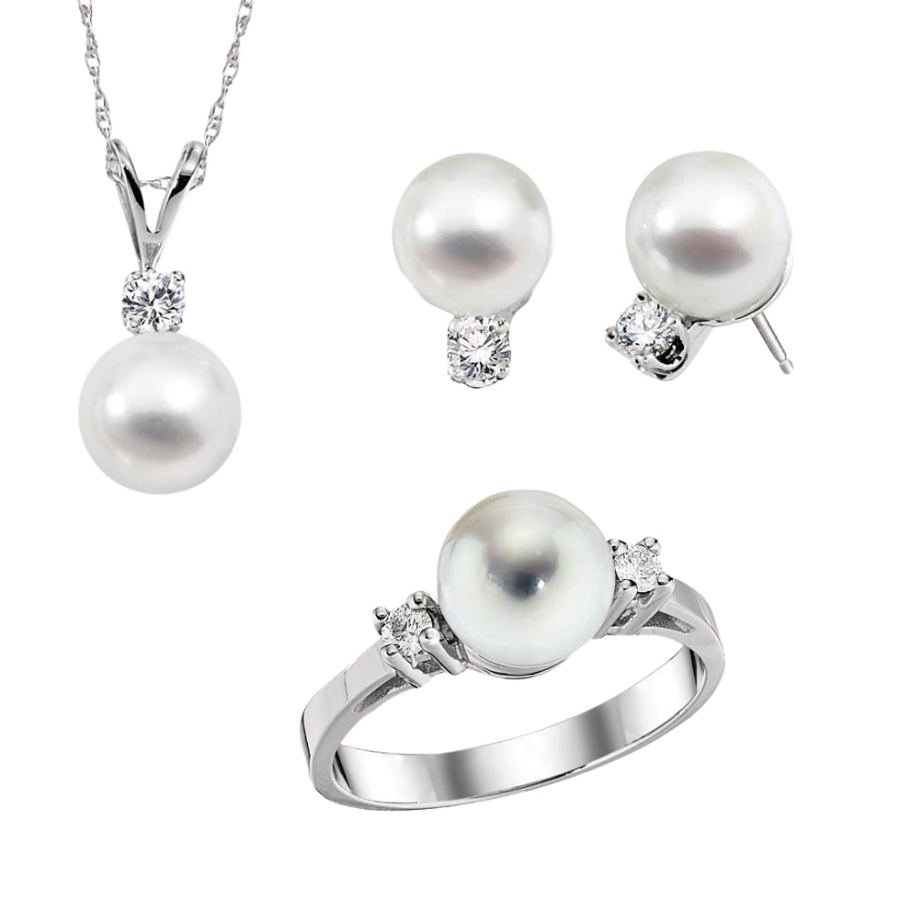 Classic pearl diamond earrings, Queen Elizabeth style earrings, diamond and pearl gold earrings, simple pearl studs