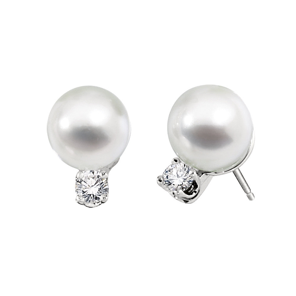 simple cultured pearl and diamond earrings