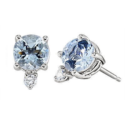march birthstone, aquamarine studs, diamond and aquamarine stud earrings