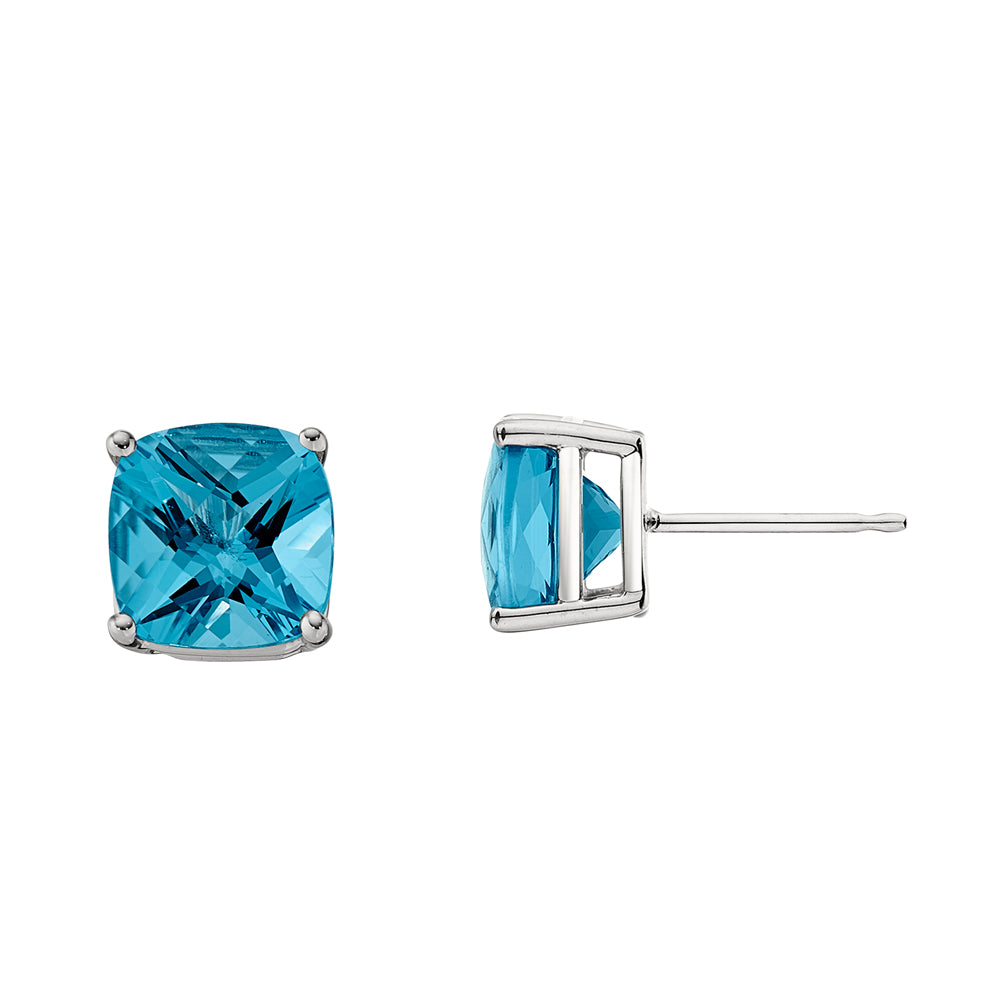 cushion checkerboard stud earrings, unique birthstone earrings, color stone studs, semi precious gemstone earrings