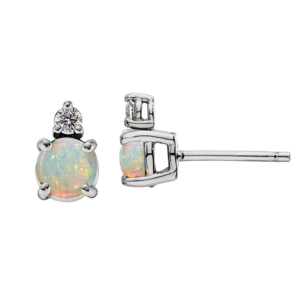 september birthstone, opal studs, diamond and opal stud earrings