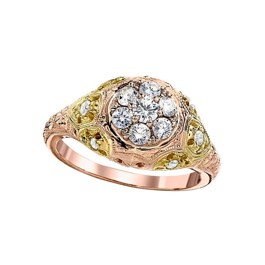 Vintage Style Ring, Antique Style Ring, Pink Gold Ring, Diamond Cluster Ring, Pink and Yellow Ring, diamond cluster cocktail ring, pink gold vintage diamond rings, jabel vintage jewelry