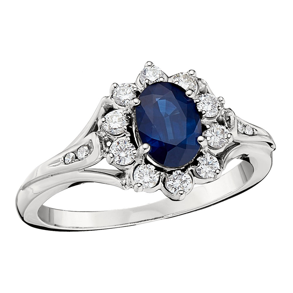 September birthstone jewelry ring, sapphire diamond ring, princess di sapphire ring, sapphire diamond white gold ring