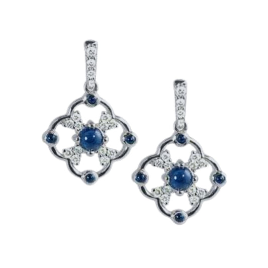 September birthstone jewelry, sapphire jewelry, diamond and sapphire earrings, sapphire and diamond earrings, made in USA jewelry, sapphire and diamond drop earrings