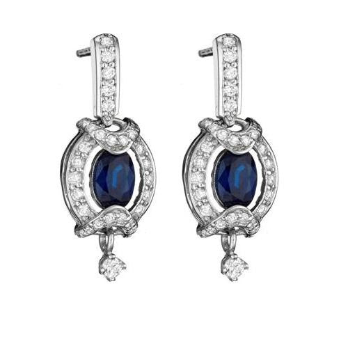 September birthstone jewelry, sapphire earrings, diamond and sapphire earrings, sapphire drop earrings, sapphire dangle earrings 