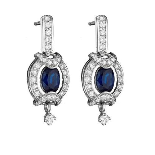 September birthstone jewelry, sapphire earrings, diamond and sapphire earrings, sapphire drop earrings, sapphire dangle earrings