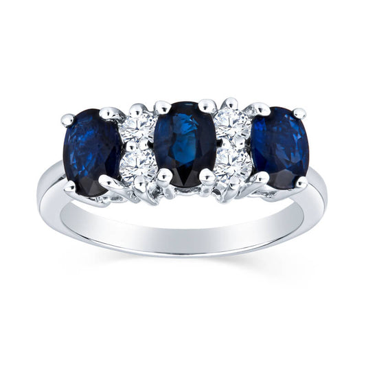 september birthstone jewelry, september birthstone ring, three stone rings, sapphire diamond and gold ring, three stone gemstone rings, made in USA, sapphire diamond gold ring jewelry, blue sapphire diamond ring, sapphire diamond ring