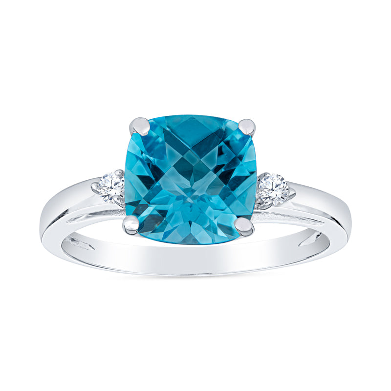 blue topaz rings, blue topaz diamond rings, cushion gemstone rings