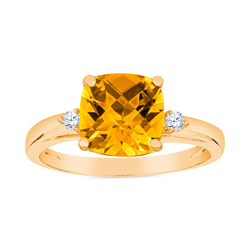 Citrine diamond gold ring, citrine gold jewelry, cushion gemstone ring, cushion citrine ring