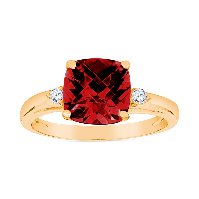 Garnet diamond gold ring, Garnet gold jewelry, cushion gemstone ring, cushion garnet ring